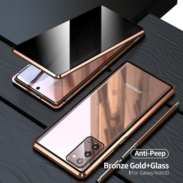 Funda de vidrio templado antiespía para Samsung Note20U, protección para teléfono S21, ultra magnética, cubierta metálica S21