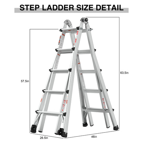 Aluminum Multi-Position Ladder with Wheels, 300 lbs Weight Rating, 22 FT - V.I.P Digital Presence