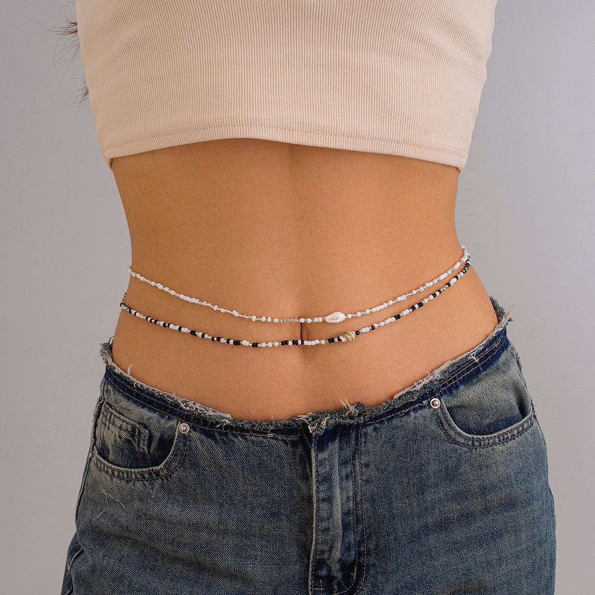 Summer beach rice bead double-layer waist chain waist chain ethnic style elastic bead waist accessory - V.I.P Digital Presence