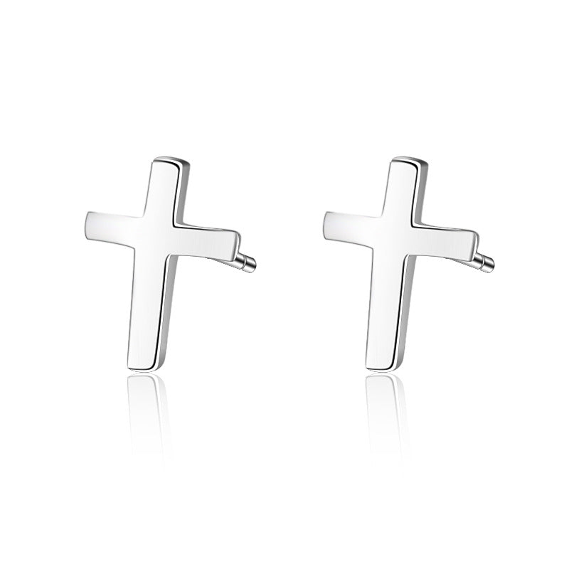 S925 sterling silver earrings fashionable earrings for women smooth cross earrings - V.I.P Digital Presence