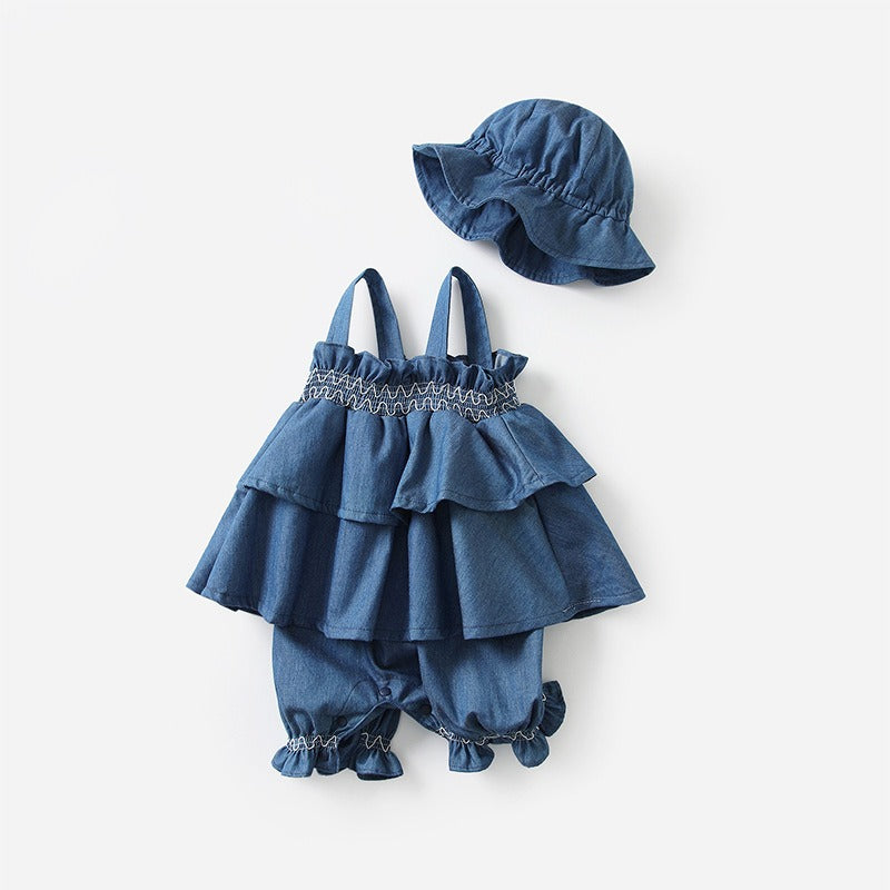 Children's Sling Jumpsuit Summer Netflix Models Baby Fake Two Pieces Harness Crawling Clothes Female Baby A Class Clothes - V.I.P Digital Presence