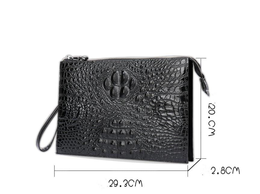 A4 Men's Genuine Leather Underarm Bag Zipper Cowhide Crocodile Pattern Men's Mobile Phone Bag - V.I.P Digital Presence