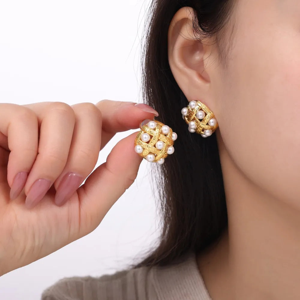 Copper Shell Pearl Stud Earrings - V.I.P Digital Presence