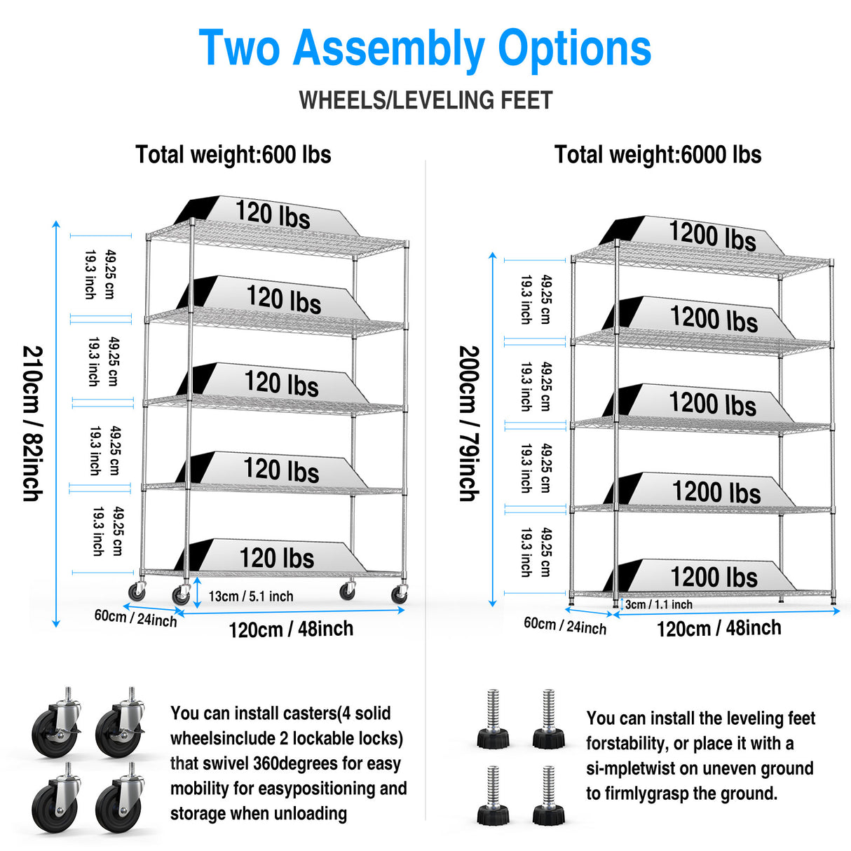 5 Tier 6000lbs Heavy Duty Adjustable Storage Rack Metal Shelf Wire Shelving Unit Chrome - V.I.P Digital Presence
