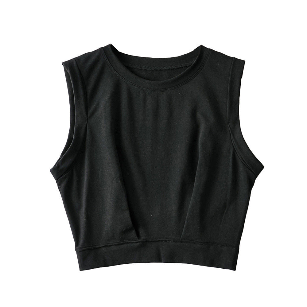 Short crop top with exposed navel and sleeveless loose fitting vest women's high waisted sports fitness yoga base shirt - V.I.P Digital Presence