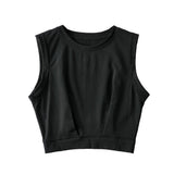 Short crop top with exposed navel and sleeveless loose fitting vest women's high waisted sports fitness yoga base shirt - V.I.P Digital Presence