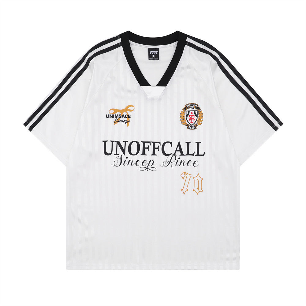 Vertical Stripe Letter Print Sports Jersey Men's Summer American Street Casual Loose Color Block Short Sleeve T-Shirt Top - V.I.P Digital Presence