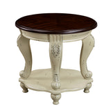22 inch dual tone round head table, solid wood sofa side table with shelf, white and cherry tabletop - V.I.P Digital Presence