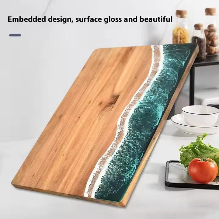 Acacia Wood and New Resin Cutting Board Wave Spliced Design Kitchen Fruit and Steak Board for Chopping Rectangle Wooden Boards - V.I.P Digital Presence