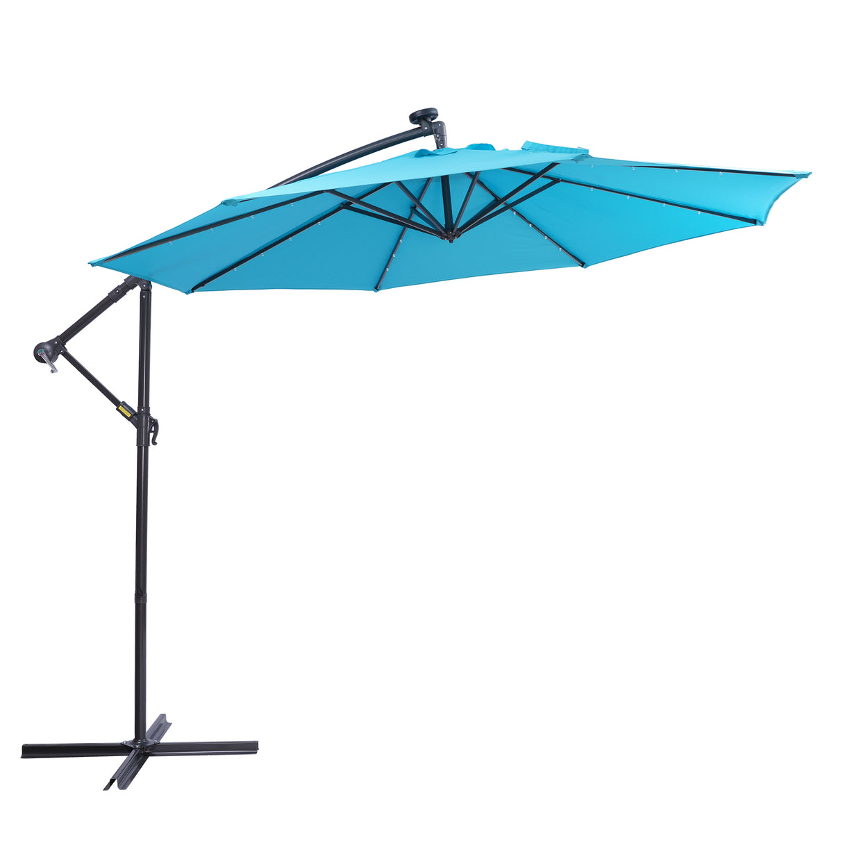 10 FT Solar LED Patio Outdoor Umbrella Hanging Cantilever Umbrella Offset Umbrella Easy Open Adustment with 32 LED Lights - V.I.P Digital Presence