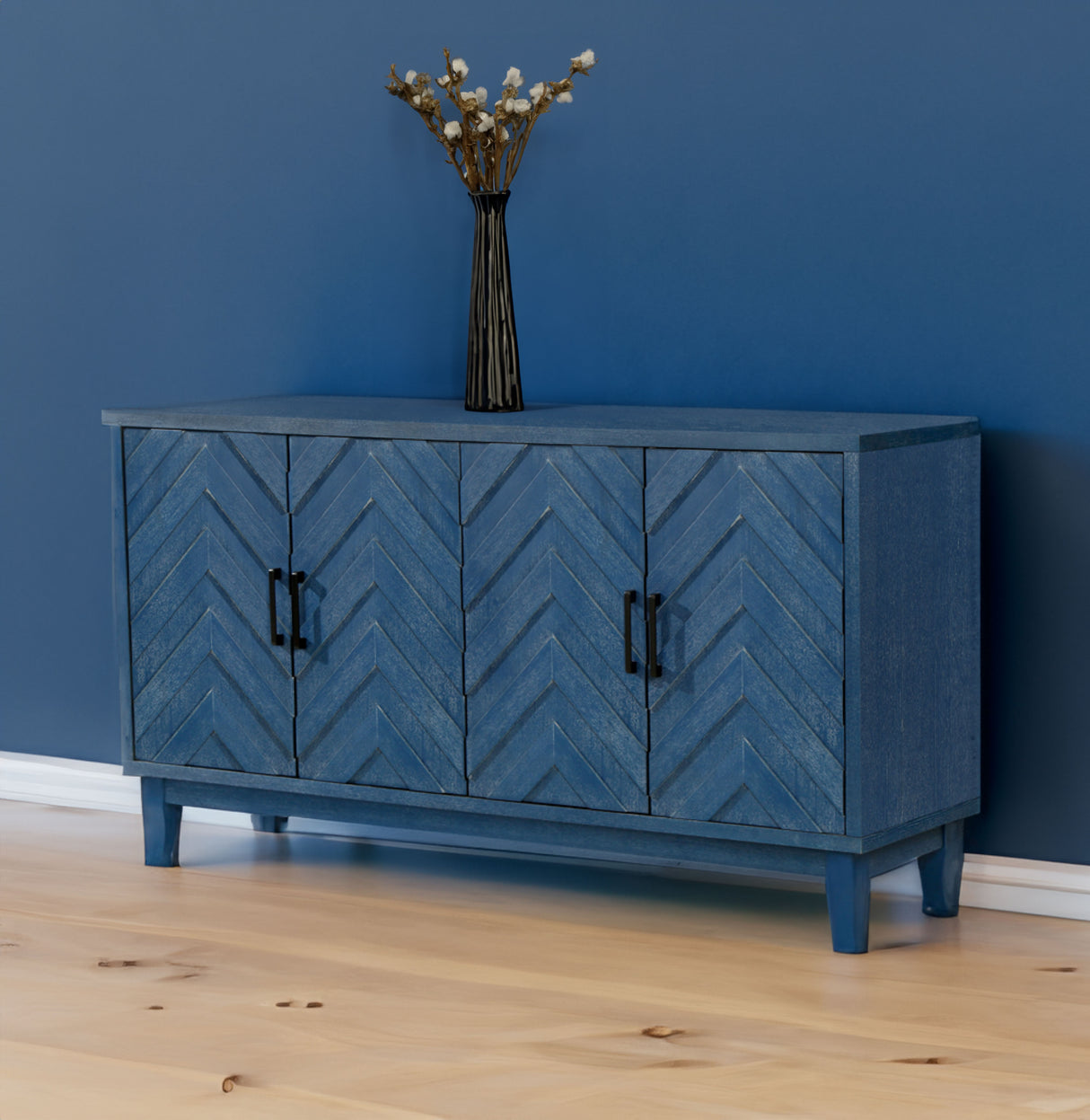 Stronger Vintage Style Buffet Cabinet Lacquered Accent Storage 4 Door Wooden - V.I.P Digital Presence