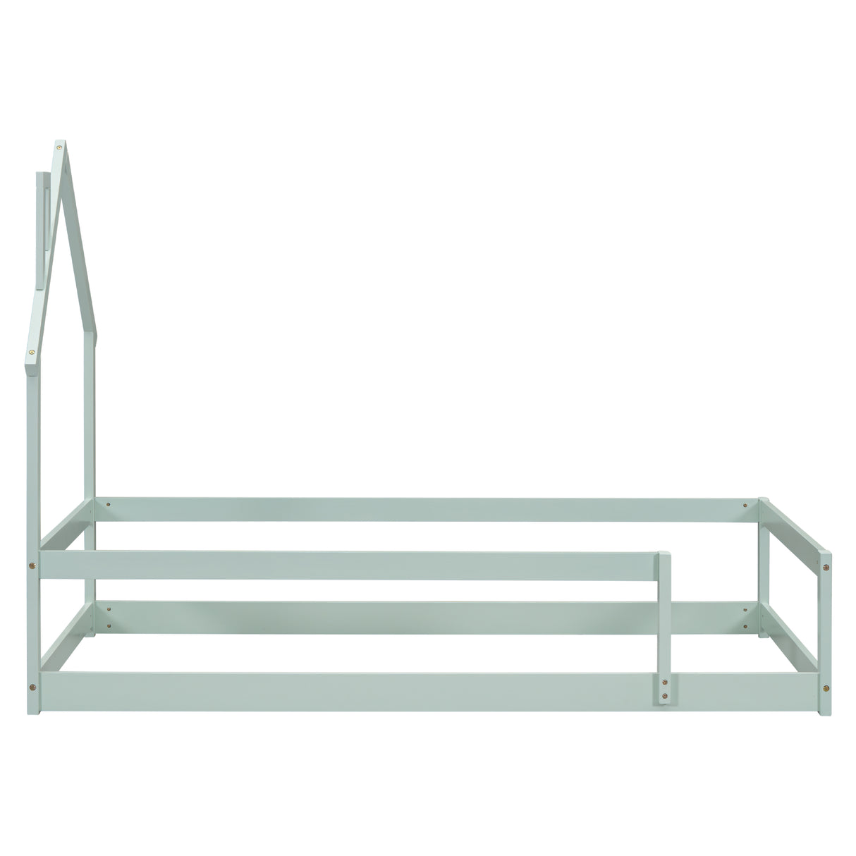 Twin Size Wood bed with House-shaped Headboard Floor bed with Fences,Light Green - V.I.P Digital Presence
