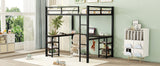 Full Metal Loft Bed with Desk and Shelves, Loft Bed with Ladder and Guardrails, Loft Bed Frame for Bedroom, Black - V.I.P Digital Presence