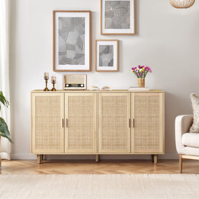 62.20"Elegant and Functional 4-Door Rattan Decorative Storage Cabinet,for Bedroom,Living Room,Office,Easy Assembl - V.I.P Digital Presence