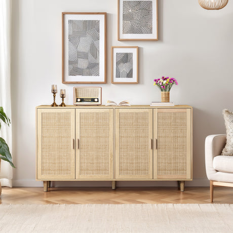 62.20"Elegant and Functional 4-Door Rattan Decorative Storage Cabinet,for Bedroom,Living Room,Office,Easy Assembl - V.I.P Digital Presence