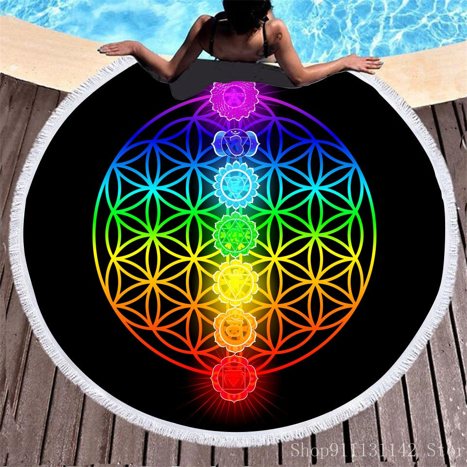 Toalla de playa redonda con estampado digital de animales de Tai Chi bohemios en 3D, ideal para natación, yoga, picnic y bikini.