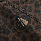 Leopard Print Denim Jacket   Style Men's Punk Spring and Autumn Loose Casual Washed Open Front Zipper Collar Outerwear - V.I.P Digital Presence
