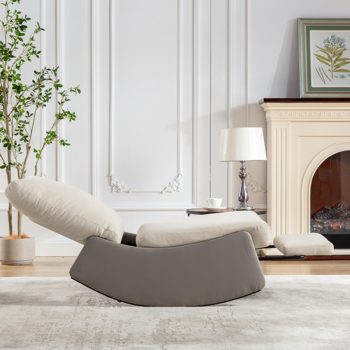 Modern rocking chair recliner, comfortable cushioned recliner with footstool, gray - V.I.P Digital Presence