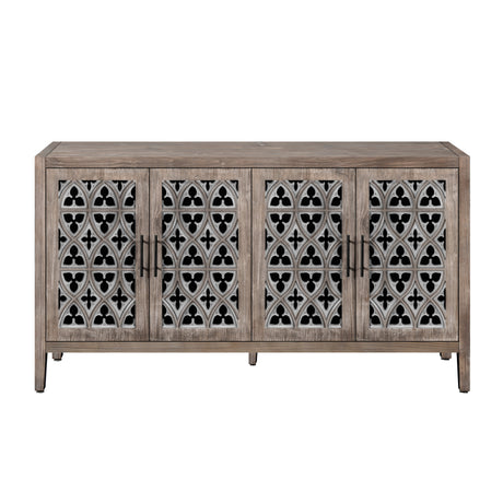 Hollow Four Door Antique Cabinet, American Country Style, Suitable for Living Room, TV Cabinet, Kitchen (Brown) - V.I.P Digital Presence