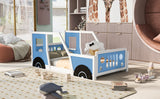 Twin Size Classic Car-Shaped Platform Bed with Wheels Blue - V.I.P Digital Presence