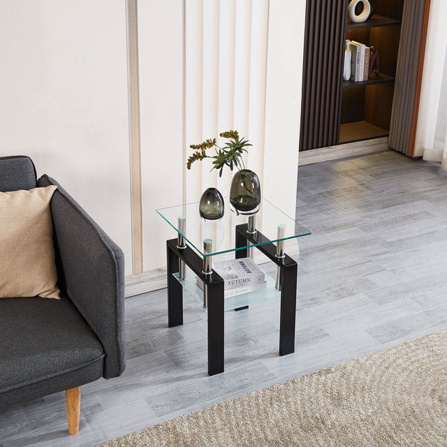 Tempered Transparent Glass End Table 2-Layers Small Table with Storage Living Room Side Table - V.I.P Digital Presence