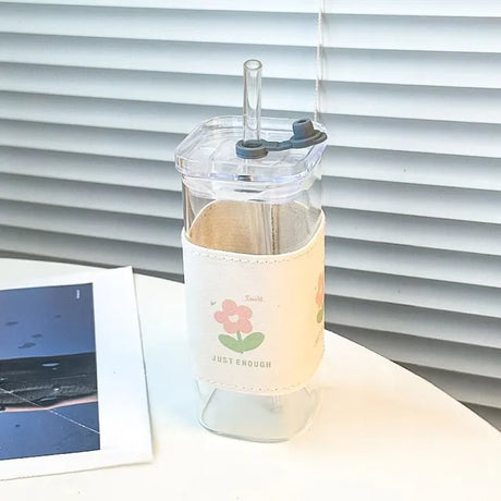 Shaped glass water cup with lid transparent and simple flat bottom heated cup - V.I.P Digital Presence