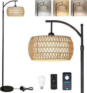 Arc Floor Lamp with Remote Control, Dimmable LED Floor Lamp with 3 Color Temperature Boho Farmhouse Tall Pole Lamp - V.I.P Digital Presence