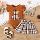 Newborn baby girl summer style teddy bear sticker embroidery bag fart triangle Ha clothes plaid butterfly - V.I.P Digital Presence