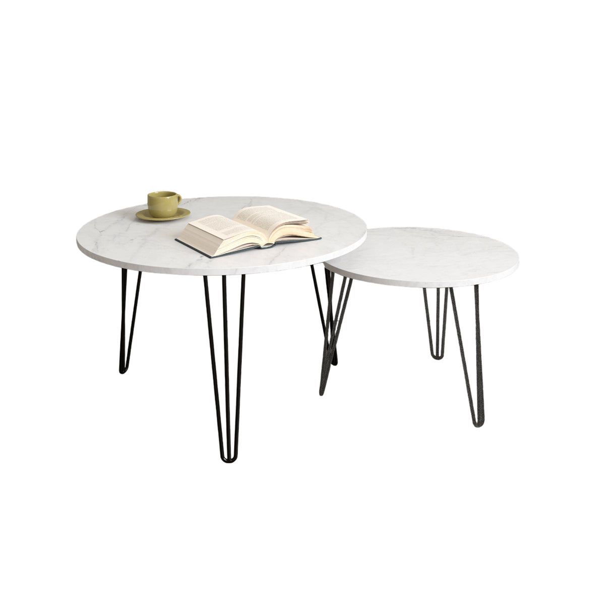 27.56'' Round Nesting Coffee Table Set of 2, Circular Nesting End Table Set Sturdy Metal Base for Living Room, bedroom, White - V.I.P Digital Presence
