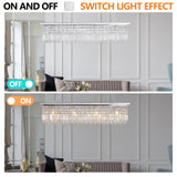 Modern Crystal Chandelier for Dining Room 8-Light White Rectangle Raindrop L39.4'' x W9.8'' x H8.7'(Bulb Not Included) - V.I.P Digital Presence