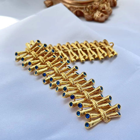 European and American Fashion Trend Retro Literary Inlays Fresh and Versatil, Sea Blue Zircon Texture Copper Plated 18K Bracelet - V.I.P Digital Presence