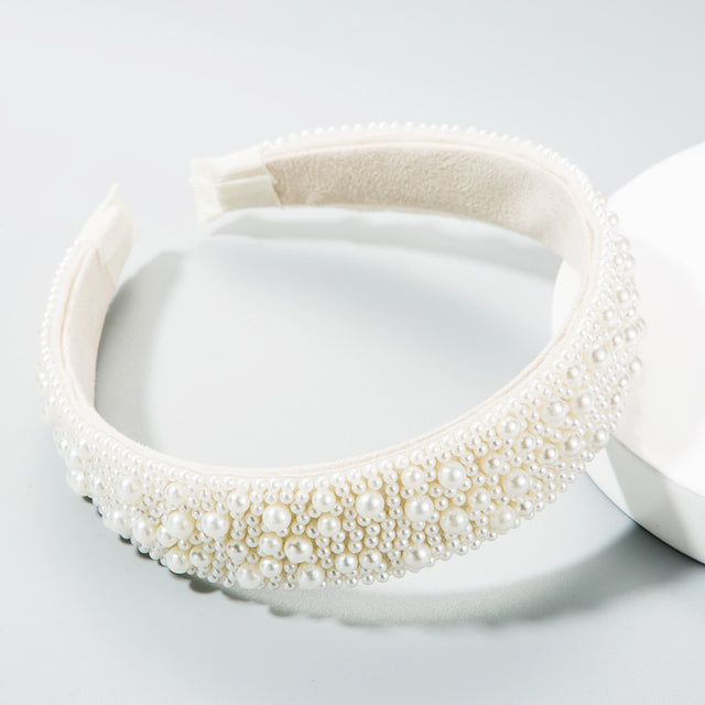 Trend Light Luxury Pearl Headband Hair Accessories Bride Retro Headwear Hand-Sewn Sponge Wide-Brimmed Headband - V.I.P Digital Presence