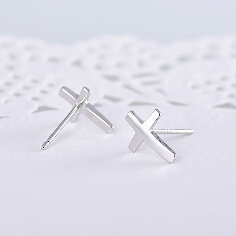 S925 sterling silver earrings fashionable earrings for women smooth cross earrings - V.I.P Digital Presence