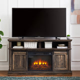 Entertainment console multifunctional sliding door cabinet with 23 inch fireplace 58.11 '* 15.79' * 32.36 'antique brown