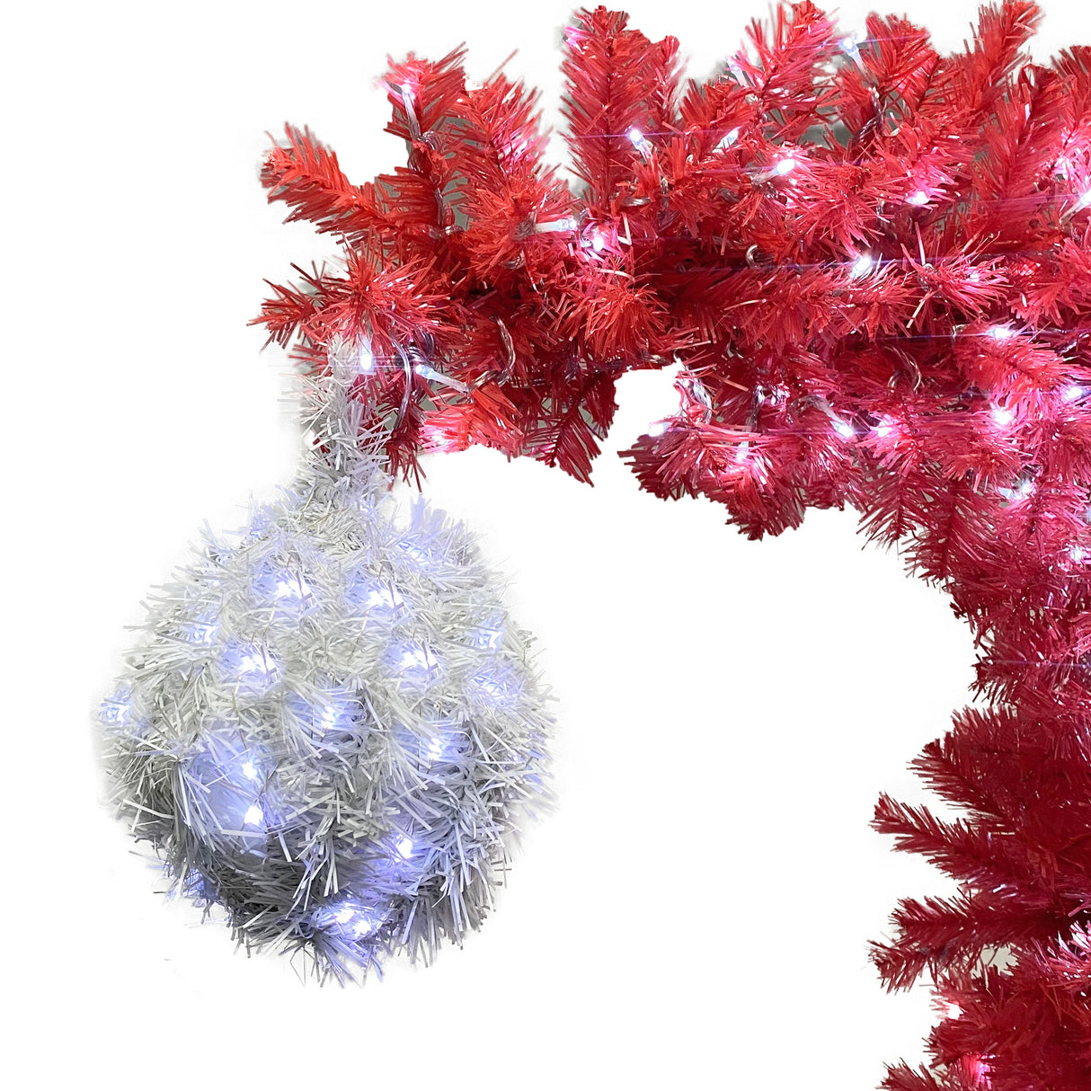 6FT hinge fir artificial fir curved top Christmas tree, bendable, 1250 lush branch hints, 300 LED Christmas lights - V.I.P Digital Presence