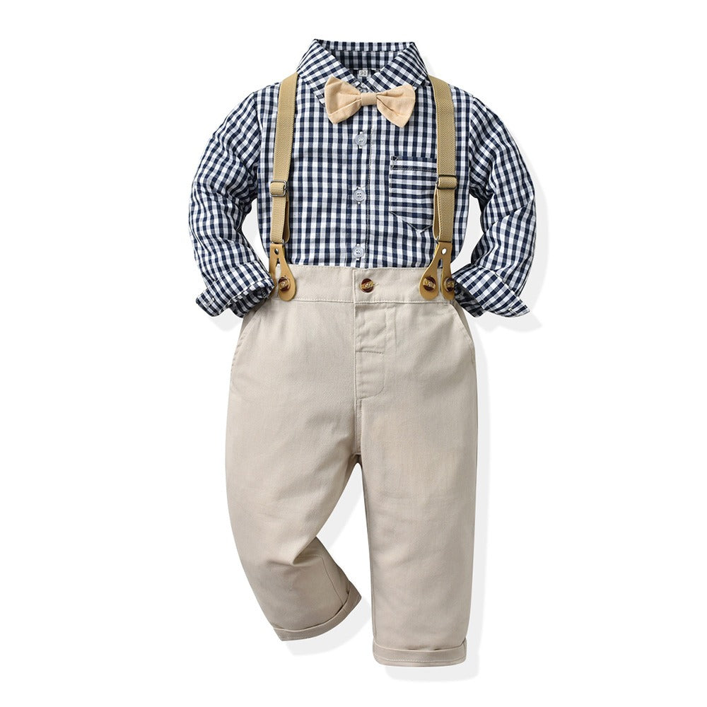 Children's Clothing Autumn Korean Version Multi-Color Plaid Long Sleeve Cotton Shirt Suspenders Boys' Suit - V.I.P Digital Presence