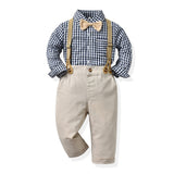 Children's Clothing Autumn Korean Version Multi-Color Plaid Long Sleeve Cotton Shirt Suspenders Boys' Suit - V.I.P Digital Presence