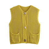 Street Fashion Crochet Hollow Vest Solid Color Versatile Round Neck Jacket - V.I.P Digital Presence