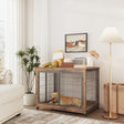 Furniture Style Dog Crate Side Table on Wheels with Double Doors and Lift Top. Rustic Brown, 43.7'' W x 30'' D x 31.1'' H. - V.I.P Digital Presence