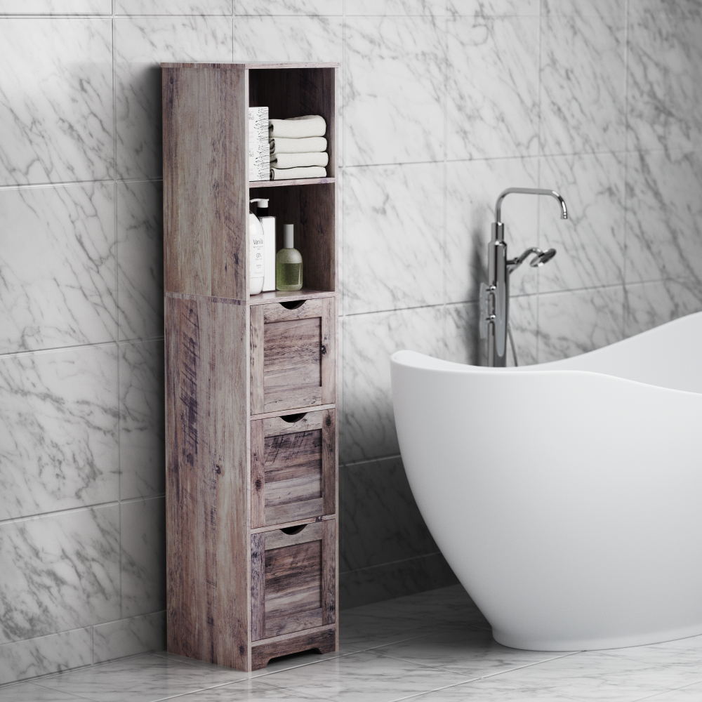Bathroom Floor Cabinet with 3 Drawers 2 Shelves, Tall Narrow Bathroom Kitchen Pantry Storage Cabinet with Open Compartment Grey - V.I.P Digital Presence