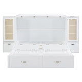 Large Murphy bed wall mounted bed with drawers, 2 storage cabinets, 1 set of sockets and USB ports, white - V.I.P Digital Presence