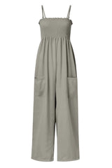 Smocked Spaghetti Strap Wide Leg Jumpsuit - V.I.P Digital Presence
