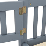 Twin Size Bed Floor Bed with Safety Guardrails and Door for Kids, Gray - V.I.P Digital Presence