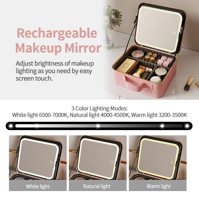 Light Up Box Vanity Organizer Portable Makeup Bag Mirror With Led Light - V.I.P Digital Presence