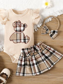 Newborn baby girl summer style teddy bear sticker embroidery bag fart triangle Ha clothes plaid butterfly - V.I.P Digital Presence
