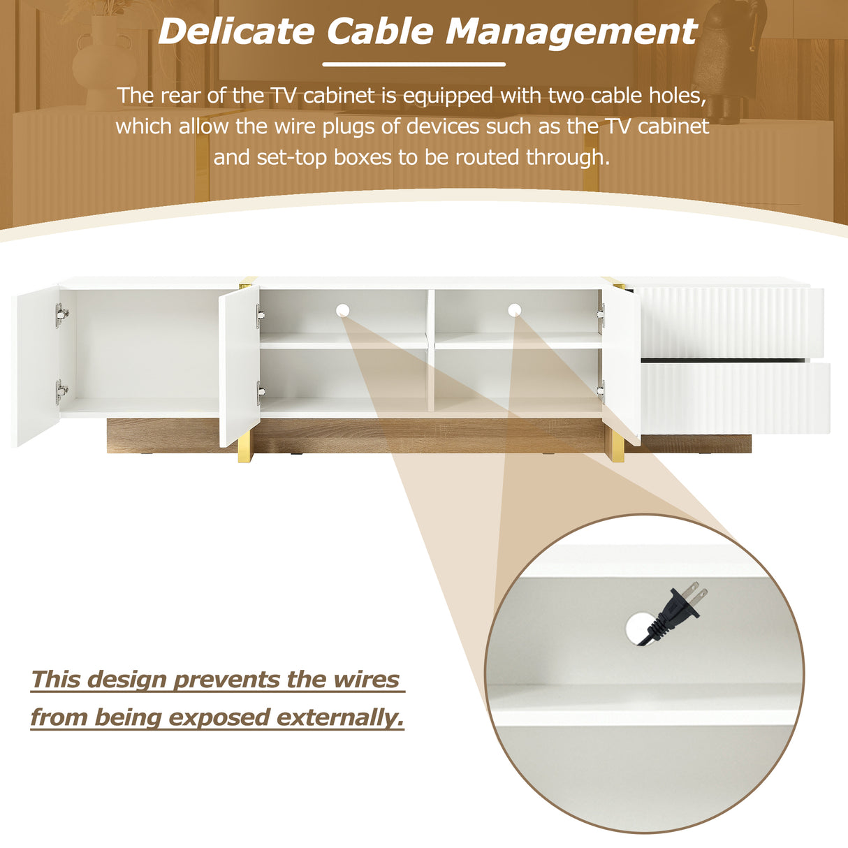 Luxury Fluted TV Stand for TVs Up to 80'', Modern Entertainment Center with Storage Cabinets & Drawer White - V.I.P Digital Presence