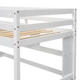 Twin Loft Bed with built-in desk and bookcase of three compartments, Guardrails and Ladder,White - V.I.P Digital Presence