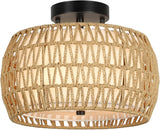 Boho Light Fixtures Ceiling Mount, Rattan Semi Flush Mount Ceiling Light, Farmhouse Light Fixtures with Fabric Shades - V.I.P Digital Presence