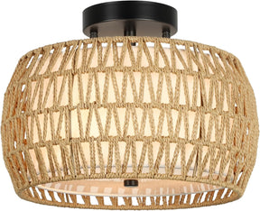 Boho Light Fixtures Ceiling Mount, Rattan Semi Flush Mount Ceiling Light, Farmhouse Light Fixtures with Fabric Shades - V.I.P Digital Presence