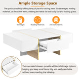ON-TRANS 47.2 inch x 31.4 inch multifunctional rectangular sofa table with 2 drawers and gold wood grain leg center table, white - V.I.P Digital Presence
